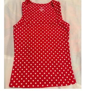 QINSEN Womens Red White Polka Dot Tank Top Scoop Neck‎ Stretch XS